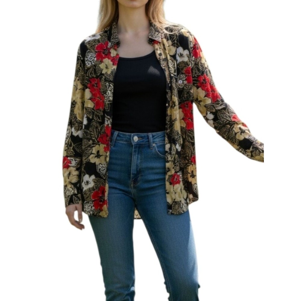 Vintage Floral Bonworth Button Front Blouse Shirt